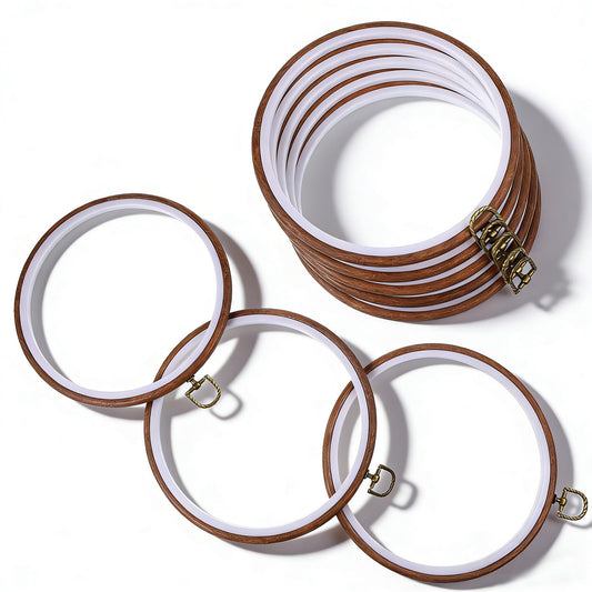 AOZUO 8 Pcs 8 Inch Embroidery Hoops, Round Imitated Wood Cross Stitch Hoop Rings Embroidery Frame Circle Display Frame Kits for Art Craft Sewing Embroidery Handy DIY Ornaments Decoration