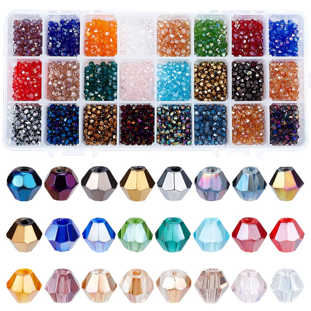 PH PandaHall 1680 pcs 24 Colors Crystal Beads, 4mm Electroplate Glass Beads AB Color Faceted Beads Bicone Beads Faceted Crystal Beads Loose Spacer Beads for Bracelets Necklaces Crafts Jewelry Making