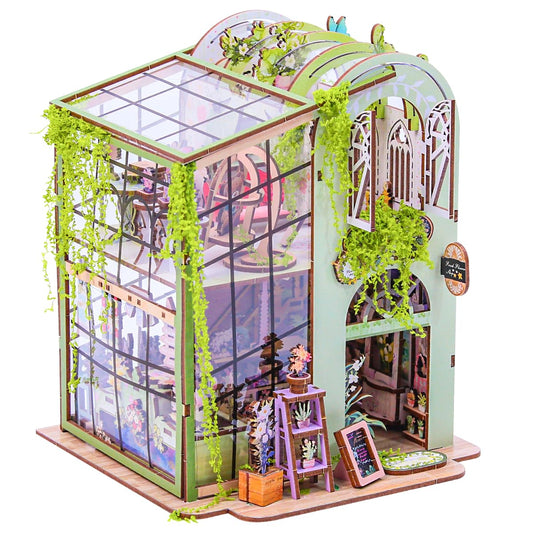 Miniature Flower House Kit, DIY Flower Dollhouse Booknook Making Set, 3D Wooden Puzzle Bookshelf Decor with Furniture for Adults & Teenagers