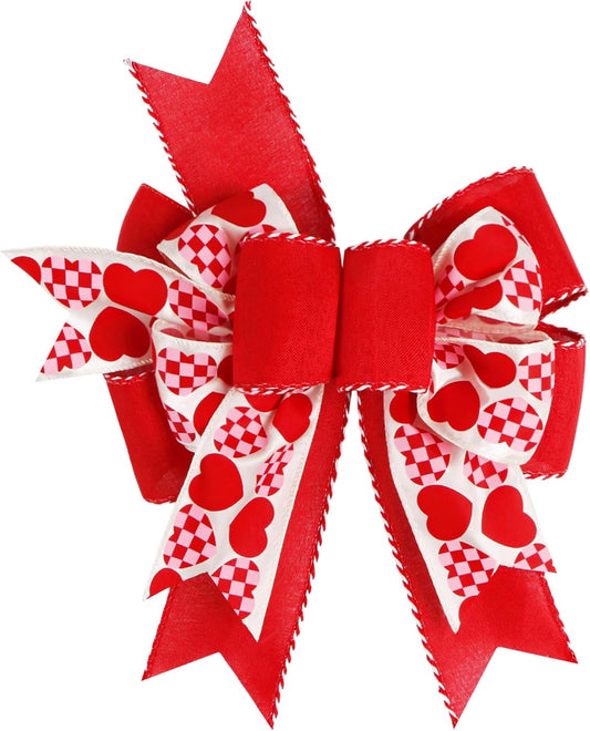 SIMISI Ribbon Burlap Wired Valentine Bow - Red Heart Print for Wreath & Wedding Decor | 9.5 x 13 Inch