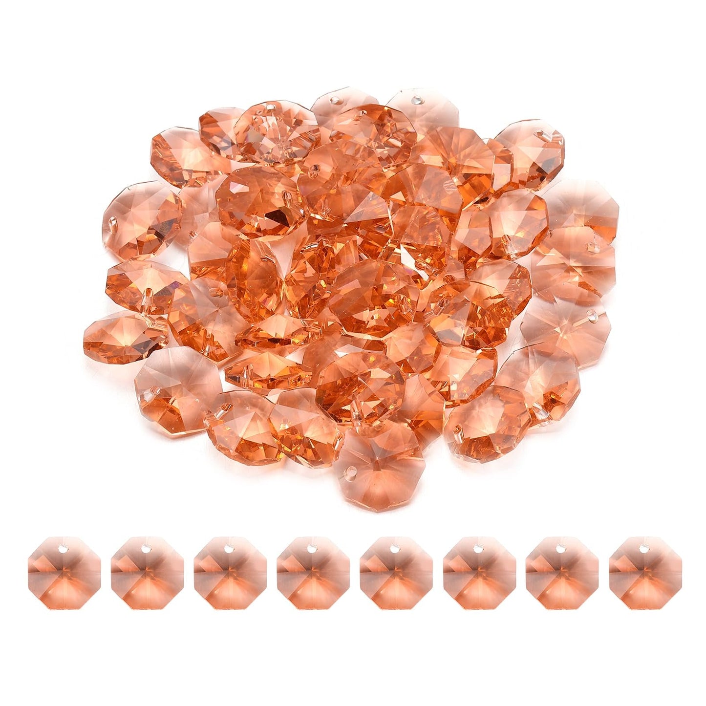 uxcell 50Pcs 1 Hole Crystal Octagon Beads, 14mm K9 Glass Hanging Chandelier Beads Prisms Parts for Crystal Chandeliers Lamp Hanging Pendant Jewelry DIY Craft, Water Red