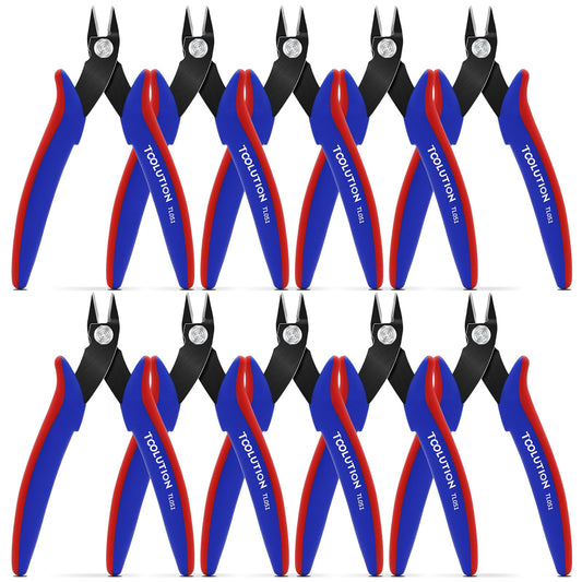 TOOLUTION 10 Pack Flush Wire Cutters - Small Diagonal Cut Pliers Side Cutter Snips Bulk - Micro Clippers for Cutting Zip Tie Model 3D Printer - Mini Nippers for Crafting Electrical Jewelry Making