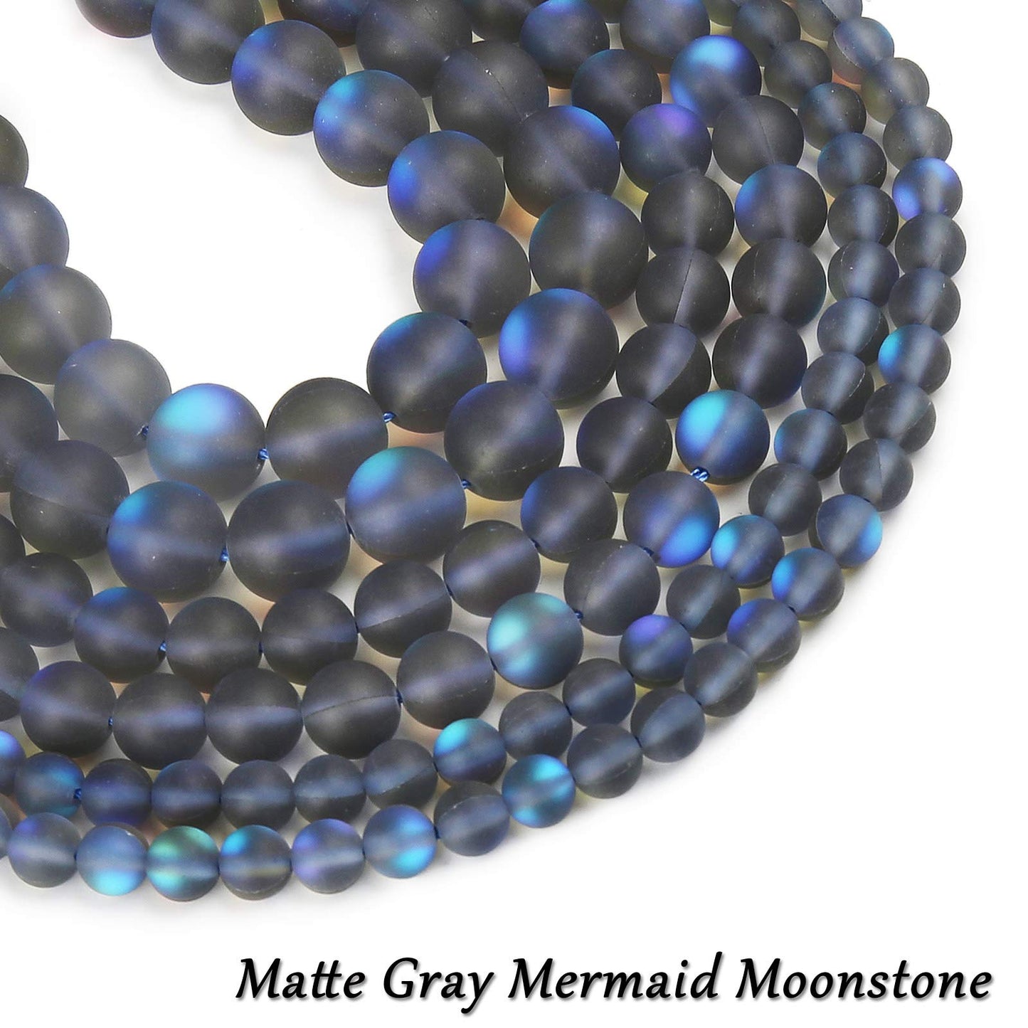 Matte Gray Aurora Crystal Glass Beads, 8MM Frosted Glitter Shining Mermaid Round Loose Beads, Rainbow Holographic Synthetic Moonstone for Jewelry Making DIY Bracelet