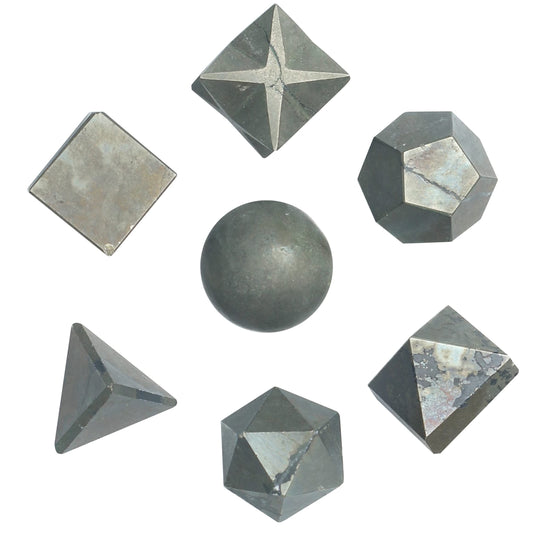 Crocon Golden Pyrite 7 Pcs Platonic Solids Crystal Geometry Set, Platonic Solids Sacred Geometric Stones for Meditation Reiki Balancing Healing Chakra Stone Cleansing Spiritual Good Luck (15-20 mm)