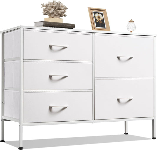 WLIVE White Dresser - 5 Drawer Fabric Chest for Bedroom, Living Room, Closet & Hallway