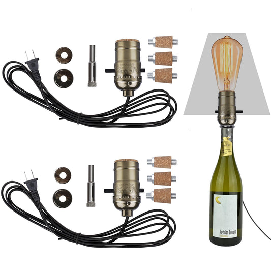 Aokpsrt Bottle Lamp Kit with 9mm Glass Drill bit DIY Lamp Kit for Liquor Bottles with Slip on Socket and 8 Feet Power Cord,No Drilling Required