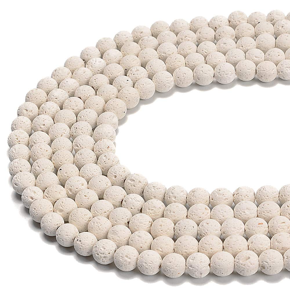 PLTbeads Natural Gemstone Loose Beads Smooth Round Approxi 15 inch DIY Bracelet Necklace for Jewelry Making (8mm, White Lava)