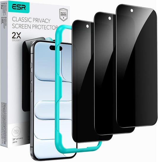 3 Pack 16 ESR for iPhone Pro Max Privacy Screen Protector, Anti-spy Tempered-Glass Privacy Screen Protector with Easy
