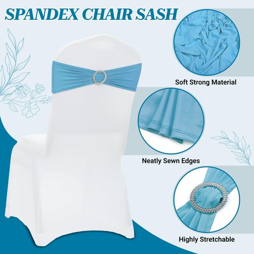 MDS Spandex Chair Sashes - Premium Stretch Covers with Buckle Slider for Weddings | Blue, Pack of 100