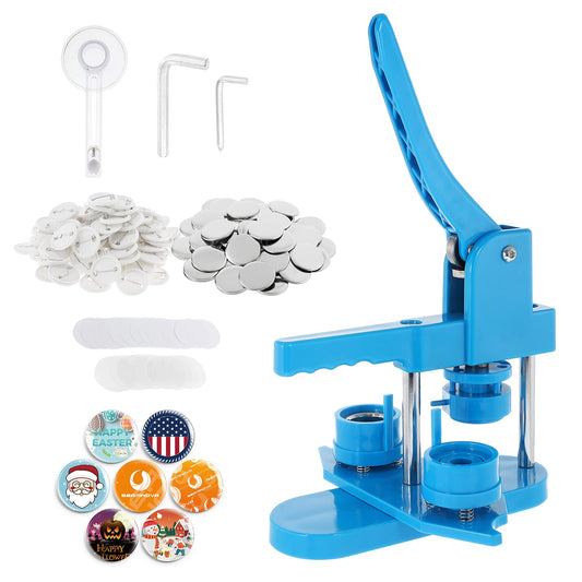 BEAMNOVA 32mm / 1.26 in (About 1-1/4 Inch) Button Maker Machine with 200 Sets of Button Supplies Blanks, Rotary Style, Complete Hand Press Pin Making Set, Round Paper Cutter, 200 Blank Paper Sheets