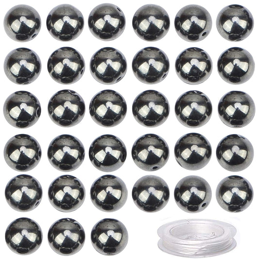 100Pcs Natural Crystal Beads Stone Gemstone Round Loose Energy Healing Beads with Free Crystal Stretch Cord for Jewelry Making (Hematite, 8MM)