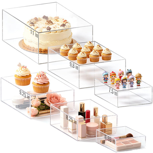 Builimeer 6Pcs Clear Acrylic Risers Display Stands(6"-11"), Acrylic Display Box for Catering Supplies Buffet, Dessert, Cosmetics, Jewelry Showcase & Collectibles and Party, Exhibitions, Office, Home