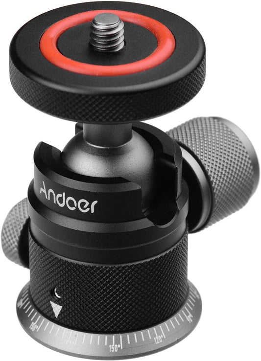 Andoer 360 180 1/4 DSLR Tripod Ball Head,Aluminum Alloy Tripod Ball Head Mount Panoramic Swivel Flip with Scaled Base
