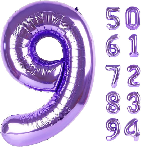 Purple Number 9 Balloon - 40 Inch Giant Birthday Decoration for 9th, 19th, 29th, 90th Celebrations