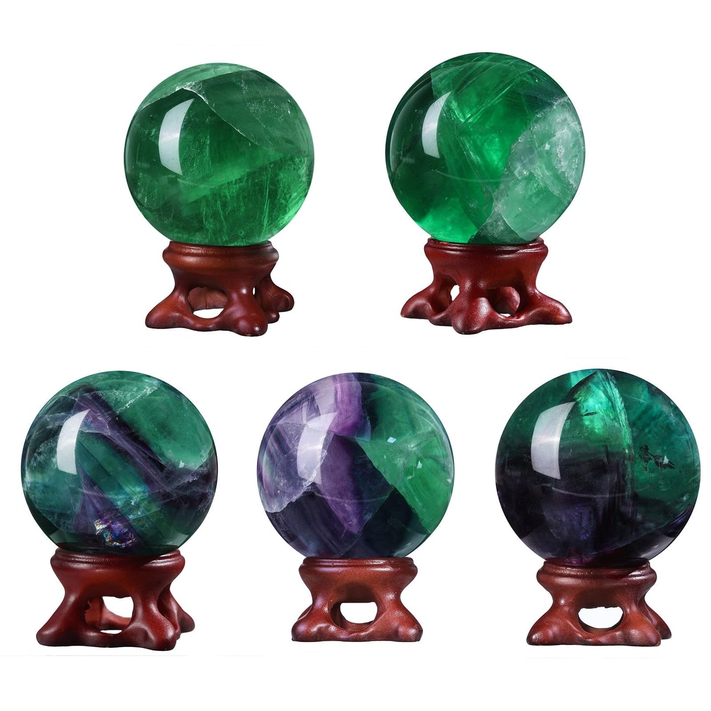 Nupuyai Natural Green Flourite Crystal Ball with Resin Stand, Healing Crystal Sphere for Home Decor 1.61"-1.97"(41mm-50mm)