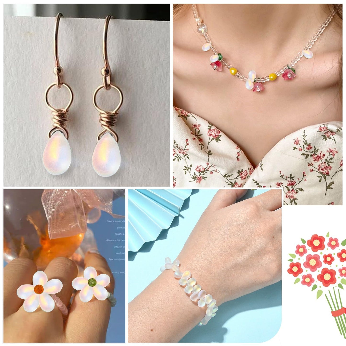 UR Urlifehall 100 Pcs Glass Teardrop Charms Frosted Transparent Spray Painted Glass Beads Clear AB Color Plated Beads for Jewelry Accessories
