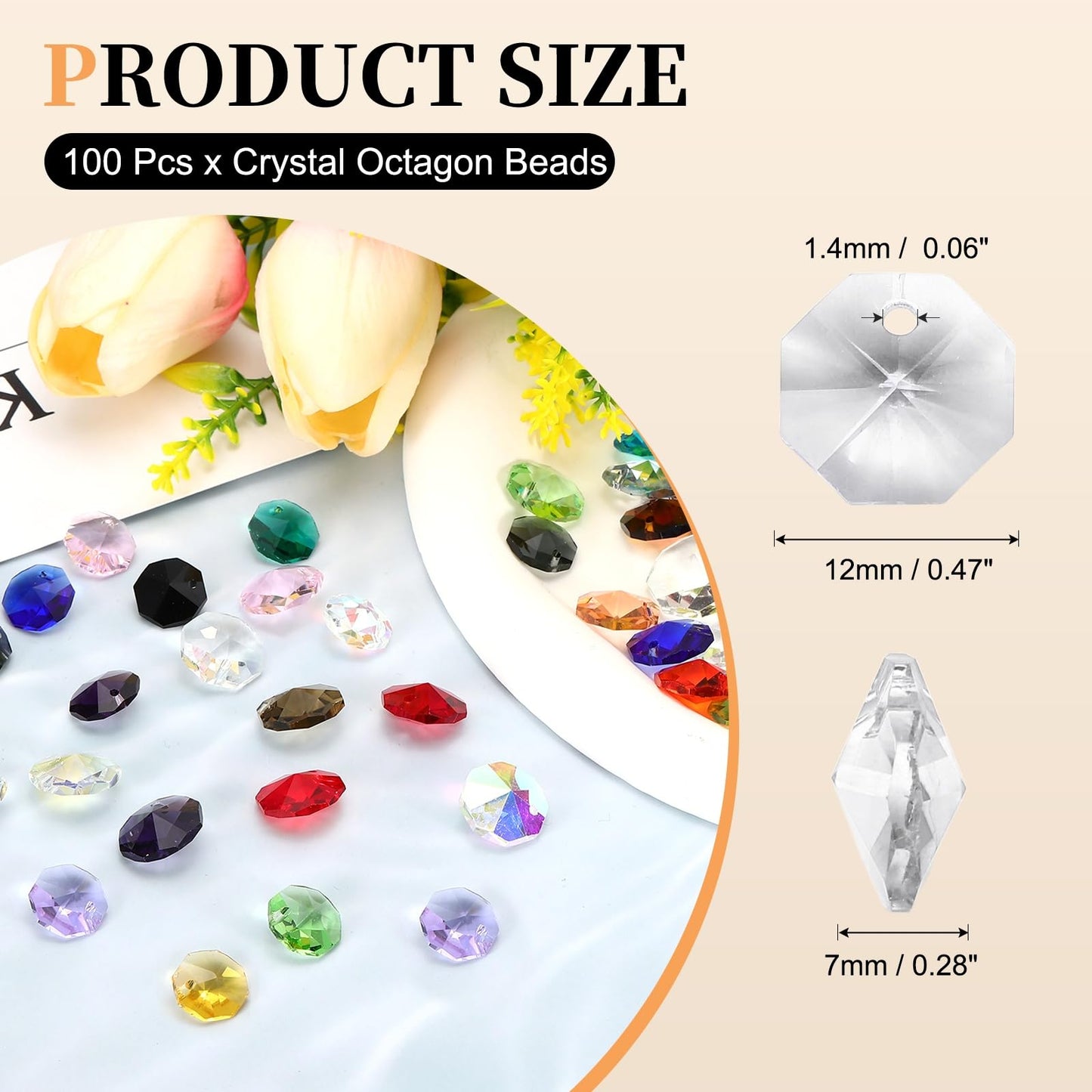 uxcell 100Pcs 1 Hole Crystal Octagon Beads, 12mm K9 Glass Hanging Chandelier Beads Prisms Parts for Crystal Chandeliers Lamp Hanging Pendant Jewelry DIY Craft, Clear White
