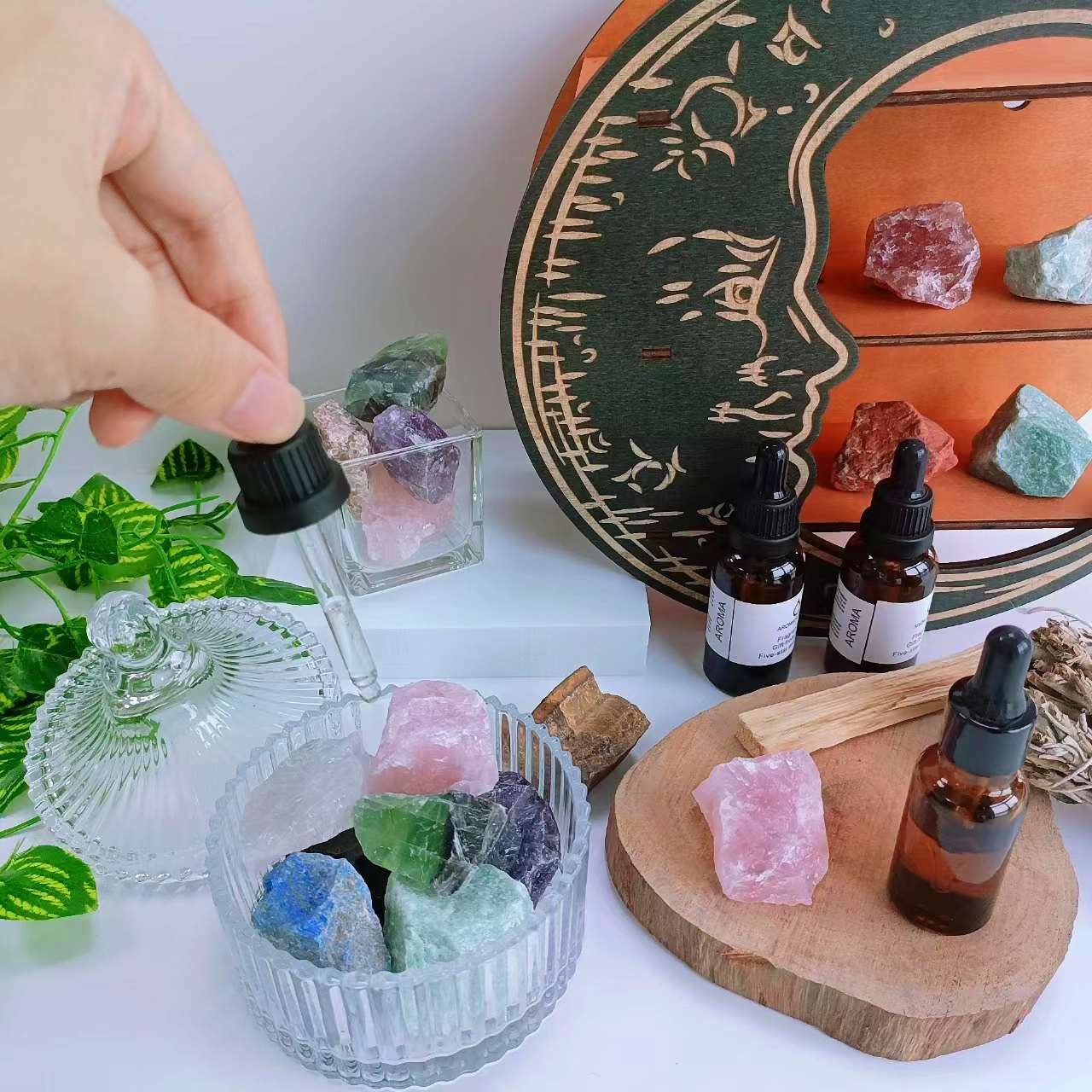LAIDANLA 1lb 2" Rose Quartz Fluorite Amethyst Clear Quartz Set Natural Rough Stones Crystal Raw Crystals Bulk Healing Gemstones for Reiki Healing Tumbling Fountain Rocks