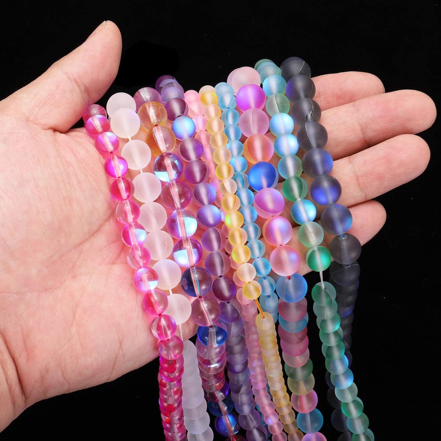 uxcell Matte Crystal Glass Beads 6mm Synthetic Frosted Shining Semi-Precious Round Loose Beads Synthetic Moonstone for Jewelry Making DIY Bracelet, White Silver