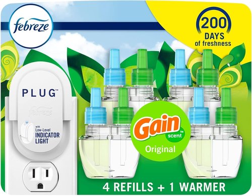 Febreze Plug-In Air Freshener Starter Kit - Gain Original Scent | Long-Lasting Odor Control with Warmer & 4 Refills