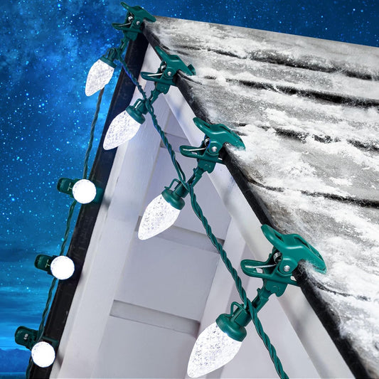 C9 Christmas Lights - 100 LED Waterproof String Lights for Outdoor Use | 65FT with 100 Spring Clips