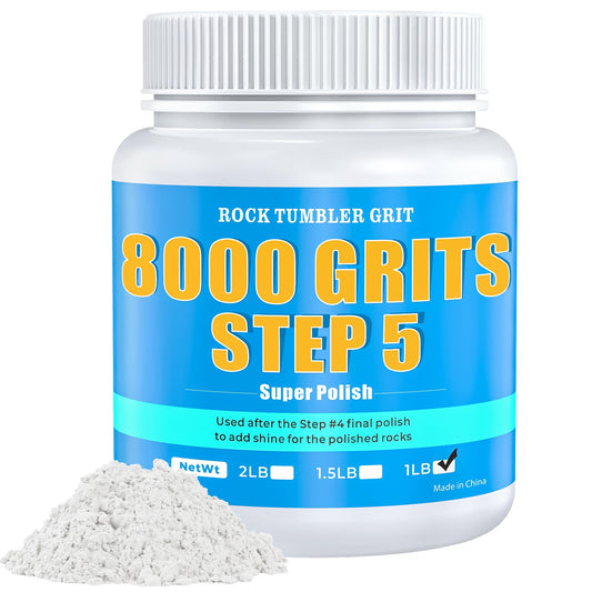 8000 Grit Aluminum Oxide Rock Tumbler Polish – Final Stage (Step 5), High Gloss Polishing Powder for Rocks, Gems, Glass & Jewelry Making, Polish Refill, 1 lb