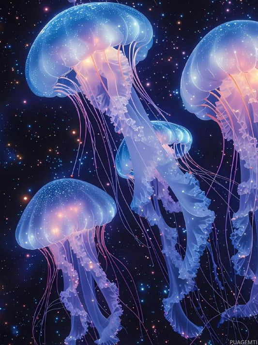 PUAGEMTI Diamond Art Kits for Adults 5D Frameless Floating Space Jellyfish A Diamond Painting Kits for Adults Beginner, Round Diamond Kits for Home Wall Decor 12x16 Inch