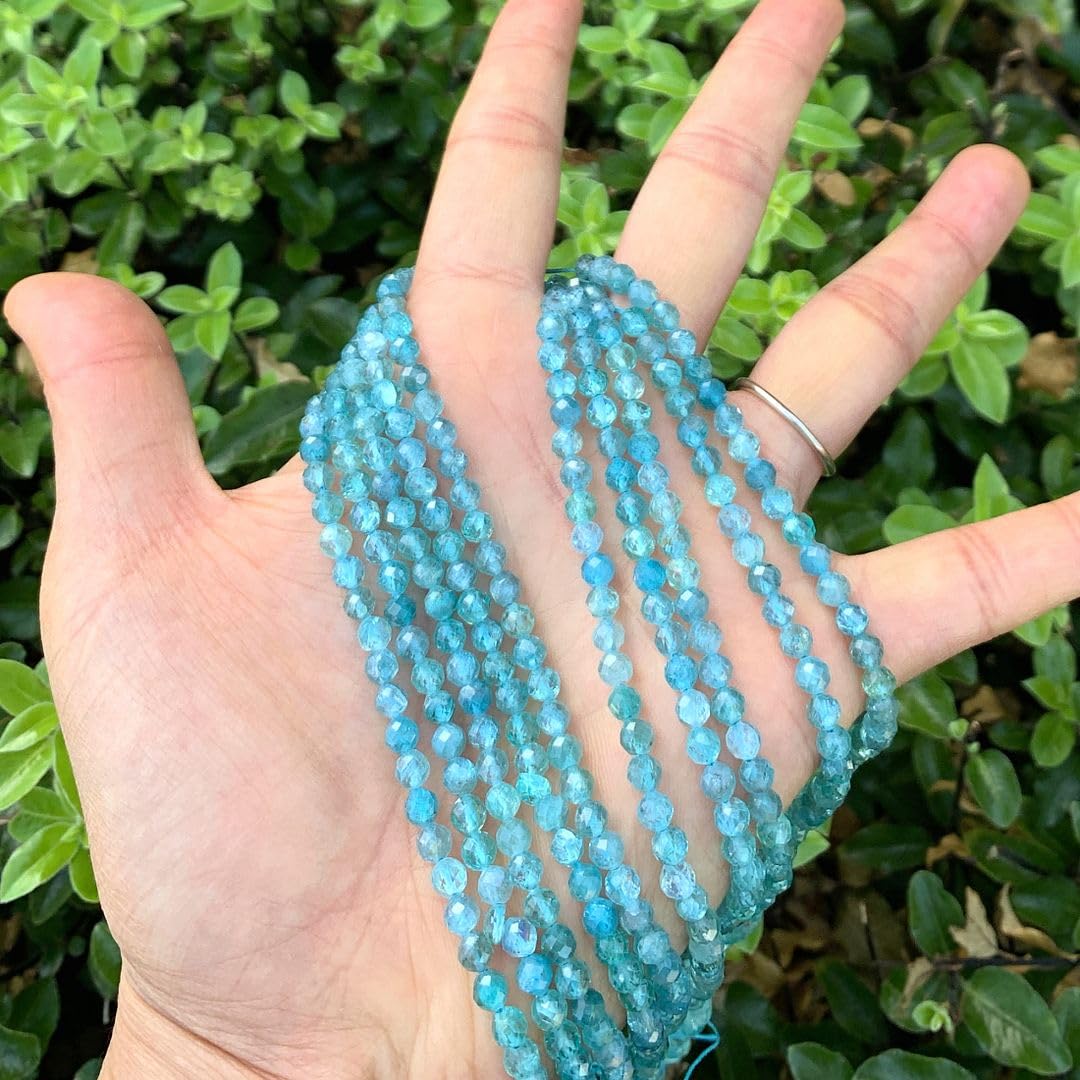 1 Strand Adabele Natural Faceted South Africa Apatite Healing Gemstone 4mm (0.16 Inch) Tiny Small Round Loose Beads Gem Stone Spacer (84-90pcs) for Jewelry Making GH-D1