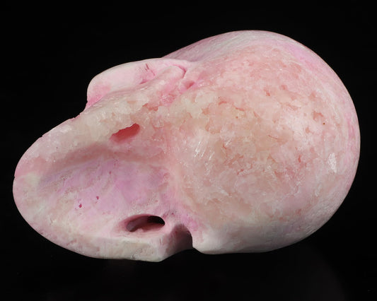 Skullis 5.0" Pink Aragonite Realistic Crystal Skull, Hand Carved Gemstone Fine Art Sculpture, Reiki Healing Stone Statue.3252.