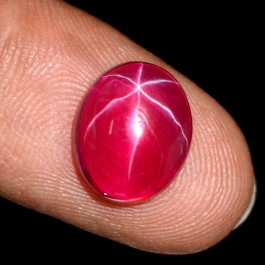 GEMHUB A Grade Red Star Ruby Gem 06.50 Ct Star Ruby Oval Shape, 6 Ray Star Ruby Loose Gemstone for Jewelry Making DZ-097