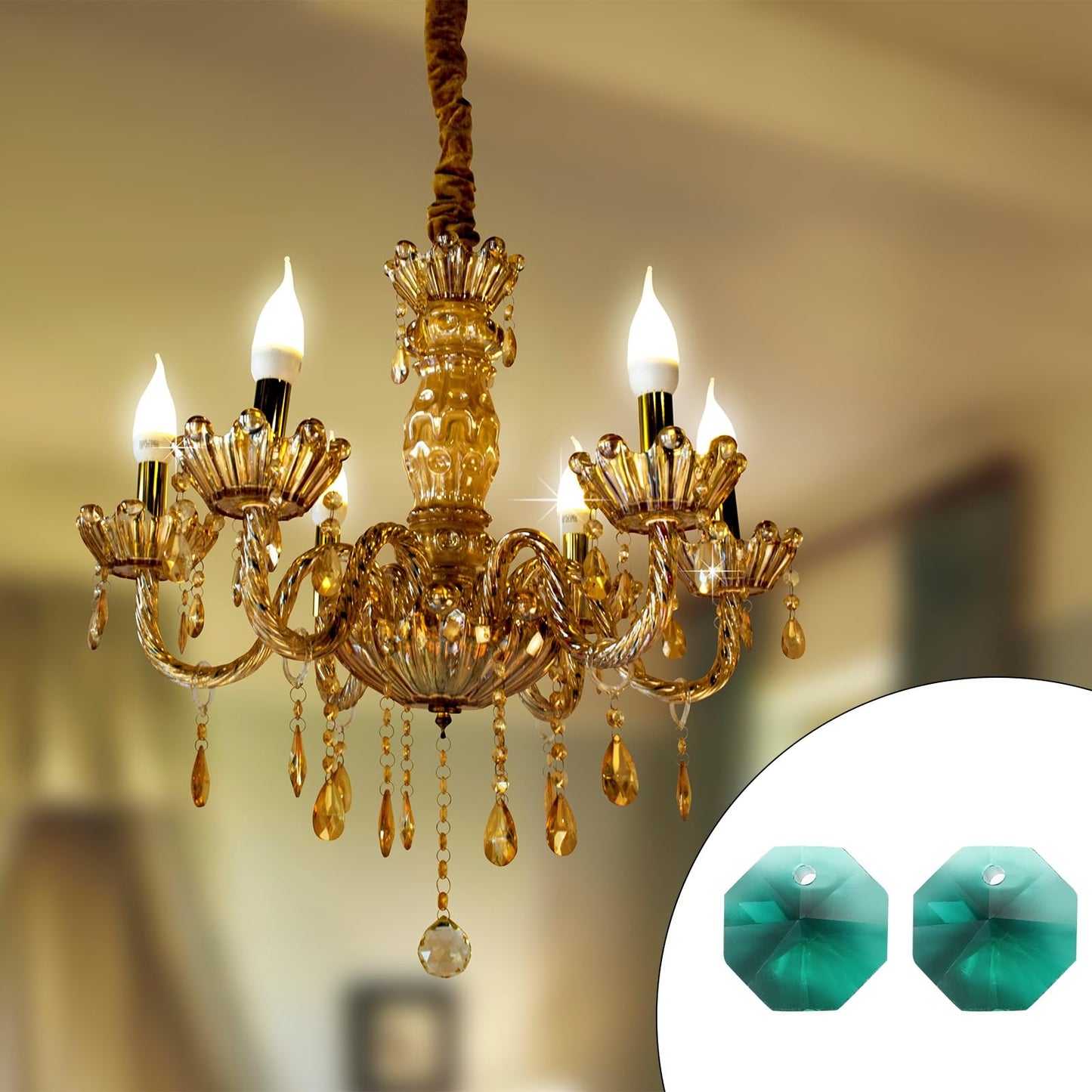 uxcell 25Pcs 1 Hole Crystal Octagon Beads, 12mm K9 Glass Hanging Chandelier Beads Prisms Parts for Crystal Chandeliers Lamp Hanging Pendant Jewelry DIY Craft, Peacock Green