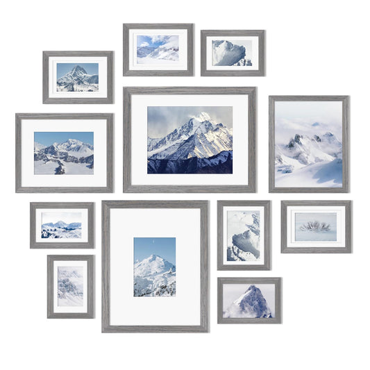 Egofine Picture Frame Set 12 Pack, Picture Frames Collage Wall Decor with Two 11x14, Two 8x10, Four 5x7, Four 4x6 for Wall and Tabletop, Made of Solid Wood, Covered by Plexiglass, Oak Grey