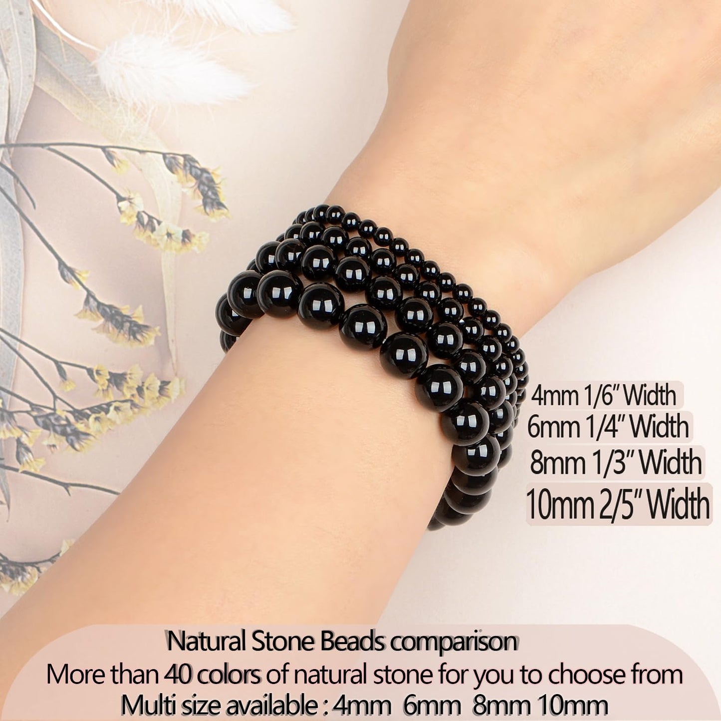 LPBeads Handmade Natural Gemstone Stretch Elastic 8m Black Onyx Bracelet Healing Crystal Round Stone Beads Jewelry Gifts for Women Men