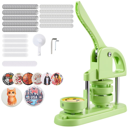VEVOR Button Maker Machine, 58mm/2.25in Plastic Pin Maker with 100pcs Button Parts, Circle Cutter and Hex Wrenches, Reinforced Ergonomic Handle, for DIY Badges, Personalized Pins and Key Chains, Green