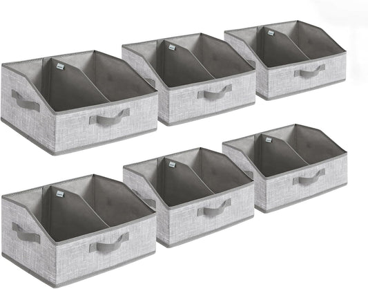 SONGMICS Storage Baskets Set of 6 - Foldable Fabric Bins with Removable Dividers | 15.7 x 11.8 x 7.9 Inches, Cattail Gray