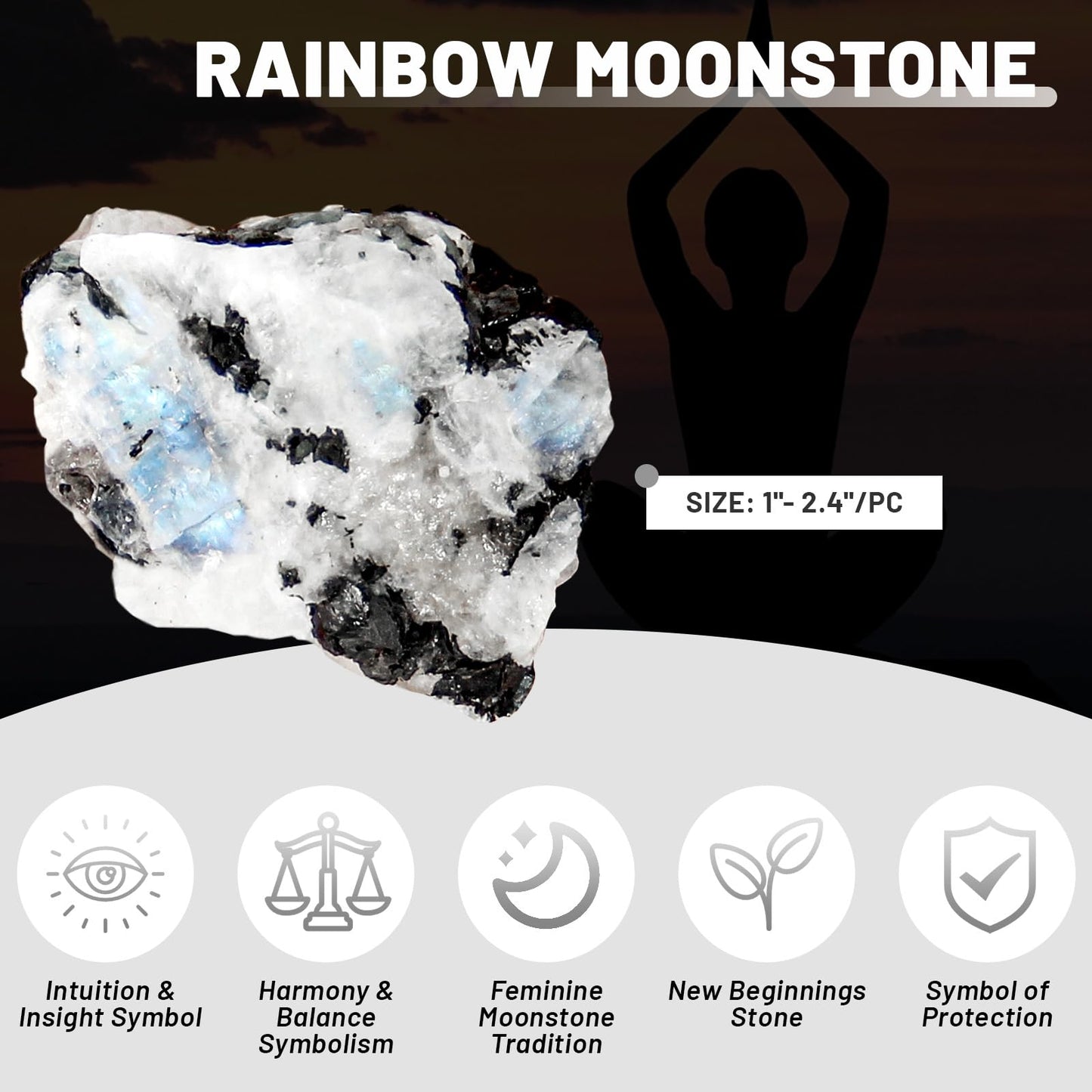 1.1lb Bulk Raw Rainbow Moonstone Rough Crystal-Natural Rainbow Moonstone Raw Stones Crystal for Tumbling, Cabbing, Fountain Rocks, Decoration,Polishing, Wire Wrapping, Wicca & Reiki Crystal Healing