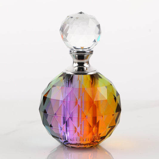 JOASURA 14ML Crystal-Glass Empty Perfume Bottle,Circle Vintage Refillable Small Essential Oil Bottles Home Decoration（Multicolor）