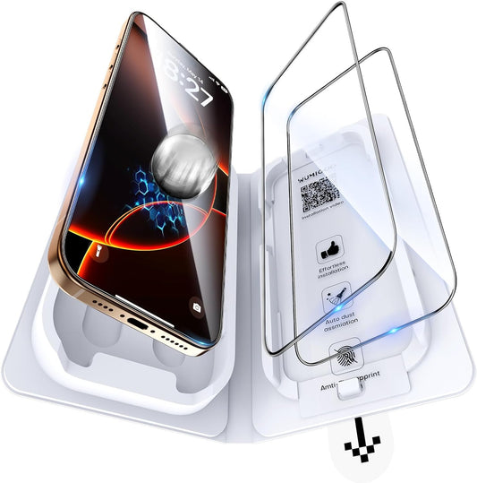 9H+ 16 2 Pack Glass for iPhone Pro Screen Protector, Military Grade Shatterproof HD Tempered Glass, Bubble-Free, Case