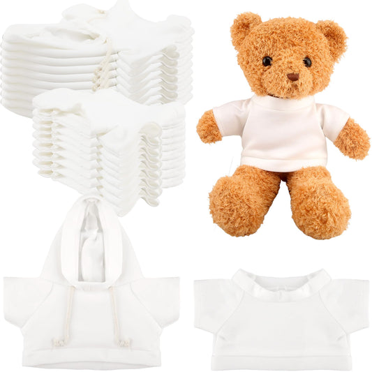20 Pcs Stuffed Animal Toy White Clothing Sublimation Blank Bear Clothes Include 10 Teddy Bear Blank Hoodie 10 Teddy Bear White Shirt for 15 Inch Stuffed Bears Dolls DIY (Color Style 1)