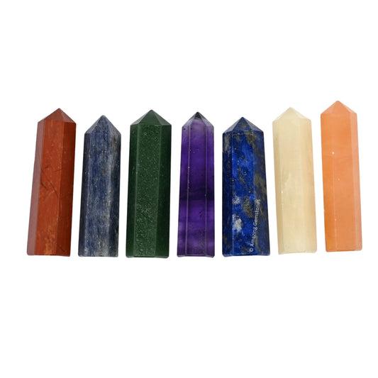 Amazing Gemstone Crystal Points Bulk Healing Crystals and Stones - Hexagonal Healing Point Bulk Crystals for Crafts - Premium Gemstones and Crystals (Set of 7, 7 Chakra)