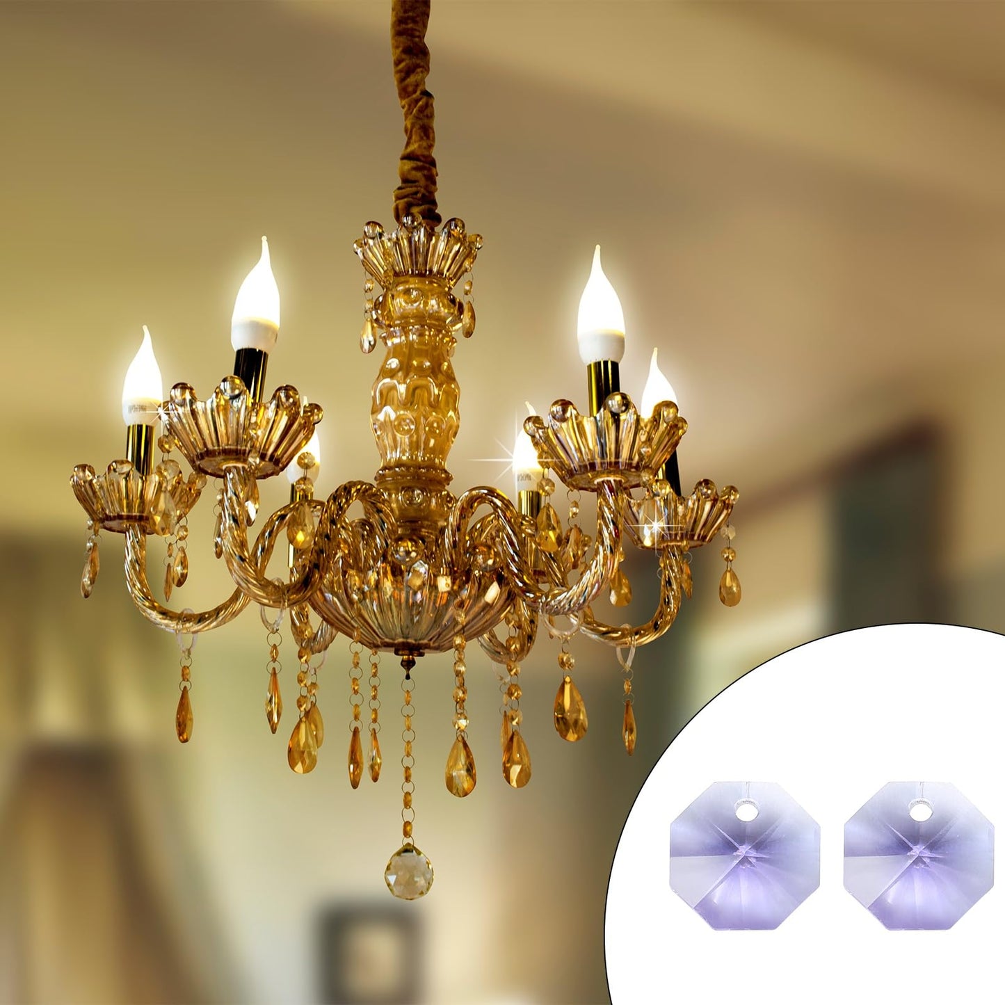 uxcell 25Pcs 1 Hole Crystal Octagon Beads, 12mm K9 Glass Hanging Chandelier Beads Prisms Parts for Crystal Chandeliers Lamp Hanging Pendant Jewelry DIY Craft, Purple