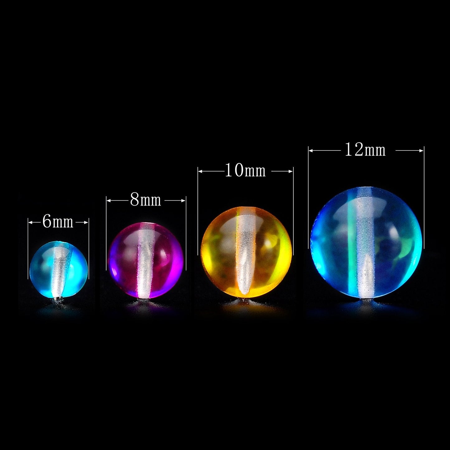 RUBYCA Round Moonstone Crystal Glass Beads Aura Iridescent for Jewelry Making (1 Strand, 6mm, Mix)