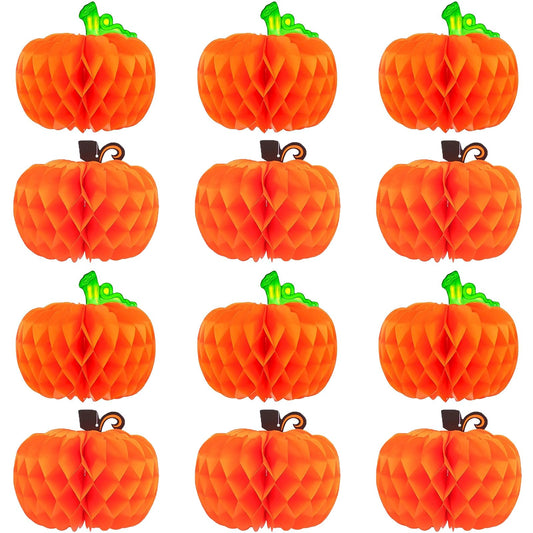 12 Pack Fall Pumpkins Centerpieces for Tables 10 Inch Thanksgiving Honeycomb Tissue Ball Hanging Pumpkins Maple Harvest Home Party Decoration Supplies