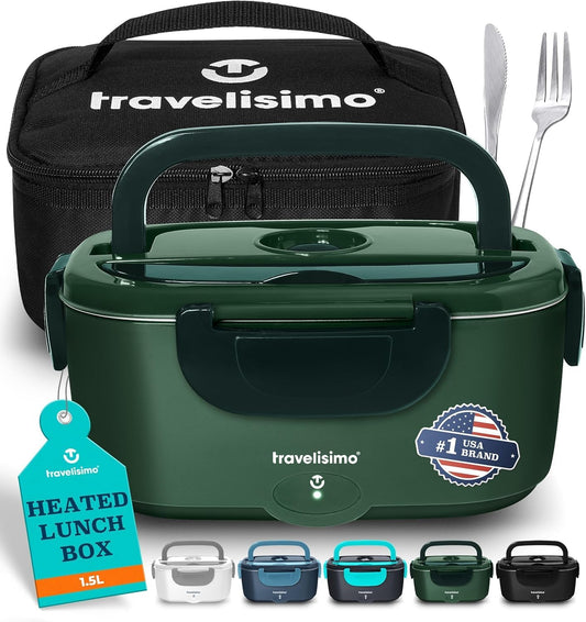 Travelisimo Electric Lunch Box - 100W Heated Portable Food Warmer for Adults | 1.5L Stainless Steel, Ideal for Travel & Work