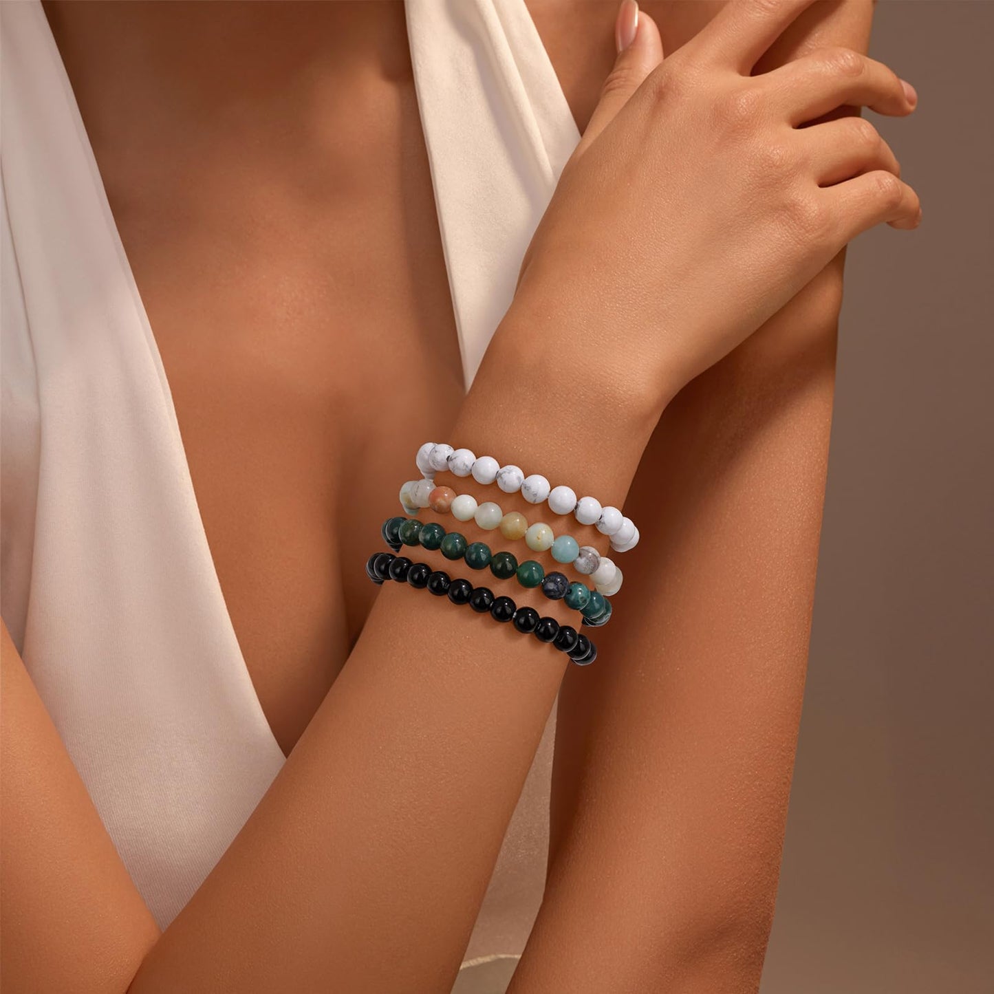 Vinswet Healing Crystal Bracelets for Women Men 6mm Amazonite Natural Stone Beaded Stretch Bracelet Handmade Gemstone Reiki Spiritual Jewelry Gifts