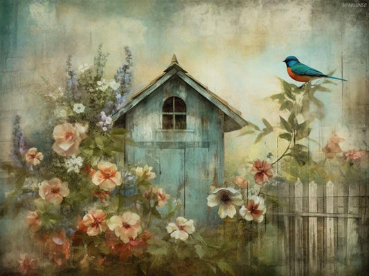 UPABLUNSO 5D Diamond Art Painting Kits by Number for Adults Vintage Bird House Full Round Drill Color Rhinestone Embroidery Craft Kits Art Work of Wall Decor Gifts 12x16 inch