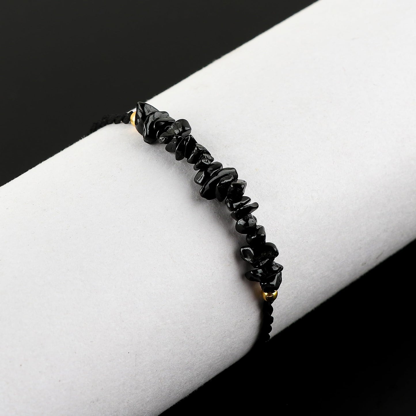 TGH Natural Black Spinel Chips Braided Bracelet Healing Birthday Resizable Hand Braid Rope Thread Protection Bracelet for Men Women Gemstone Jewelry 7 inch Christmas Gift (Black Spinel)