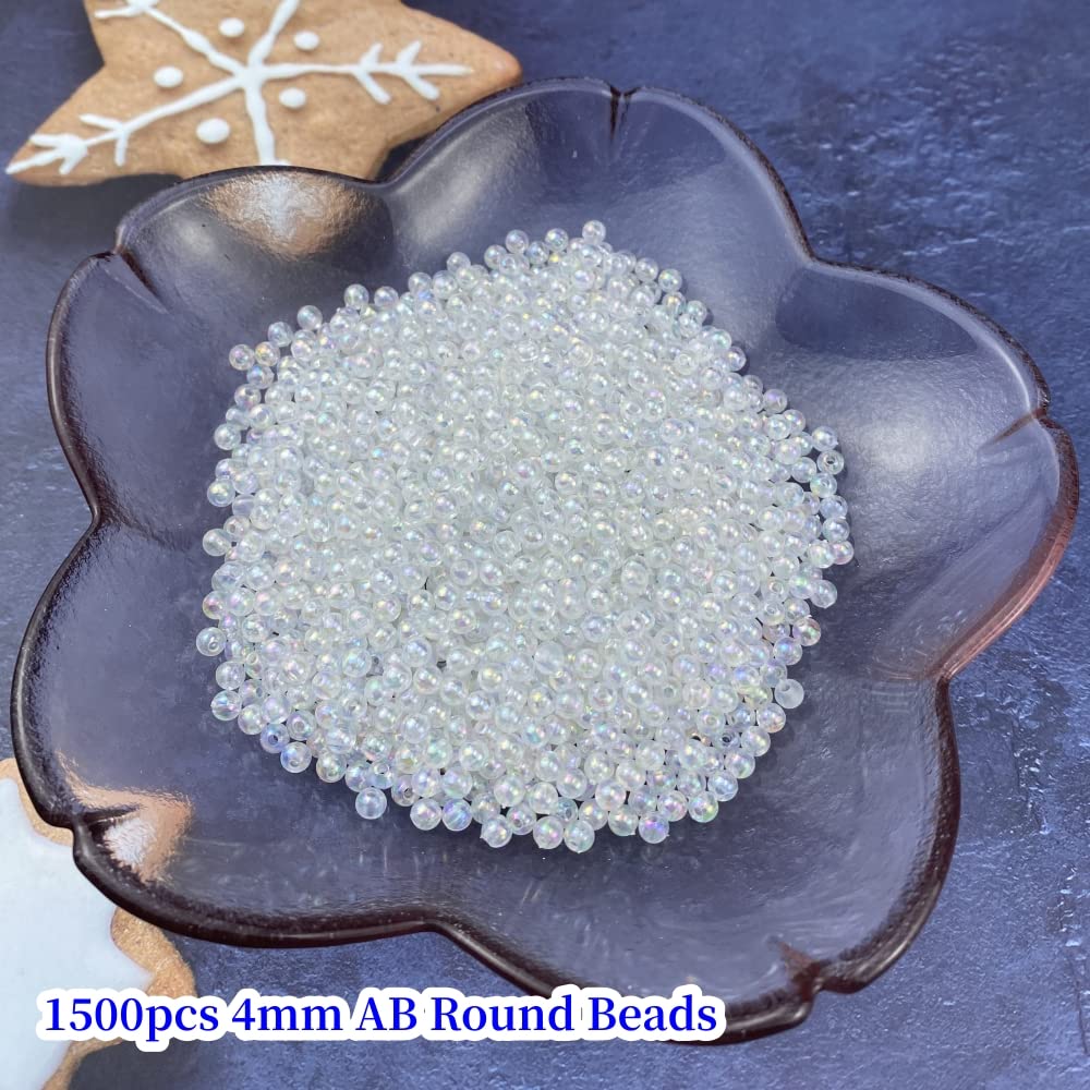 1500 Pcs 4mm Acrylic Round Beads AB Colors Round Spacer Beads for Earring Bracelet Necklace Key Chains Jewelry DIY Craft Making (Clear AB)