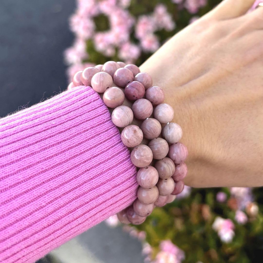 Adabele Real Natural Pink Rhodonite Gemstone Beaded Bracelet 8 inch Stretch Chakra Healing Crystal Stone Jewelry Women Birthday Gift (Unisex) GB8-C5
