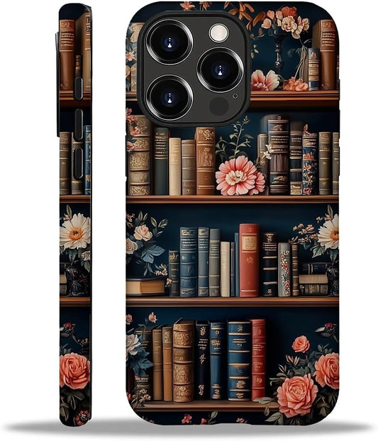 Akinmi 16 16 Case for iPhone Pro Max,Flower Bookshelf Exquisitely Pattern Double Protective Phone Cover Cases Soft